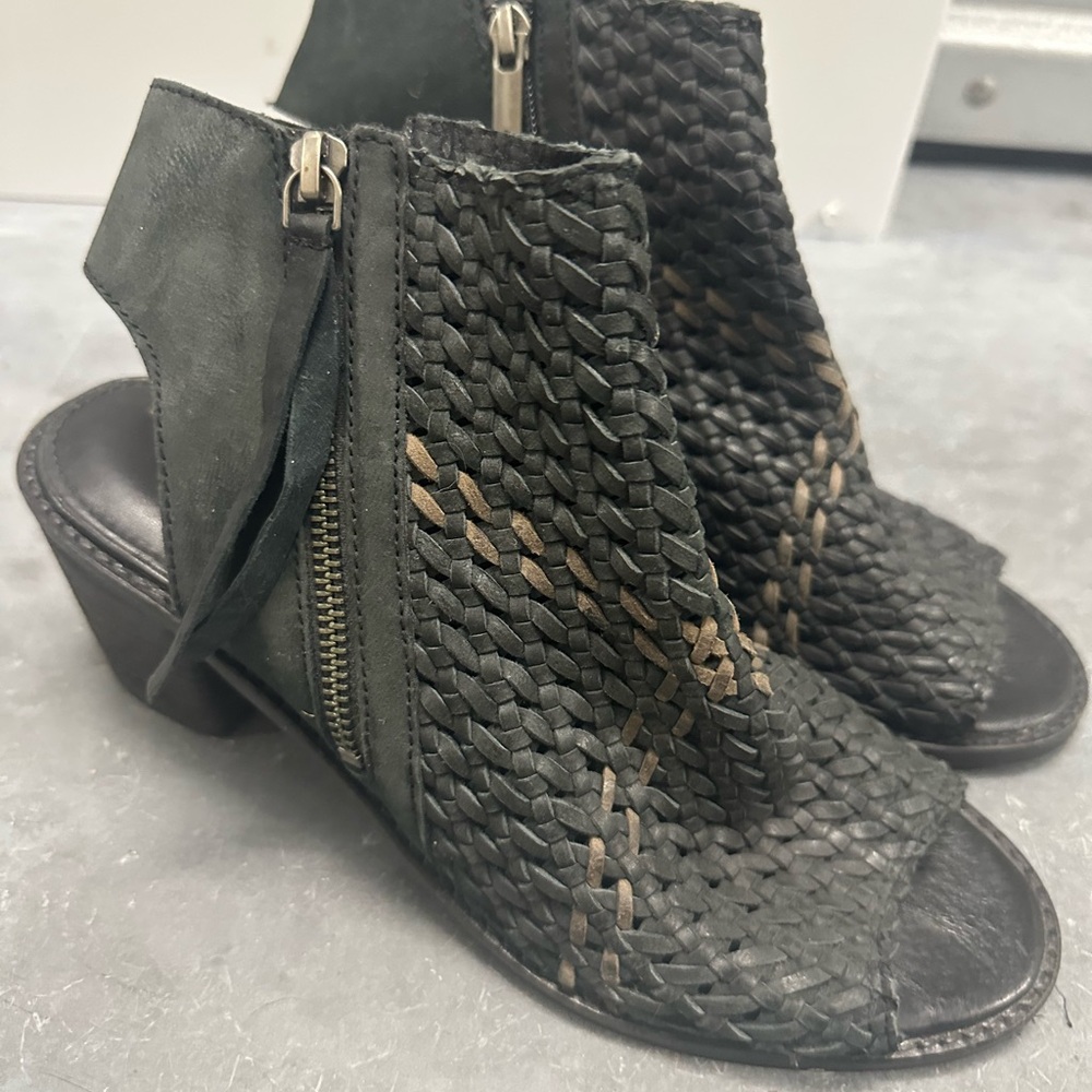 Sam Edelman Black and Brown Woven Leather Ankle Boots